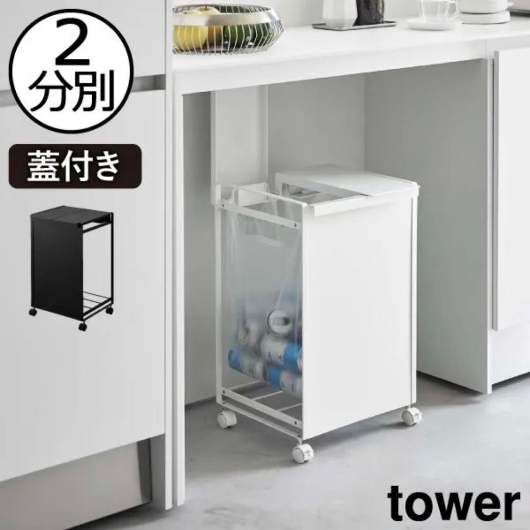 山崎実業 蓋付き目隠し分別ダストワゴン タワー 2分別 tower ゴミ箱45㍑