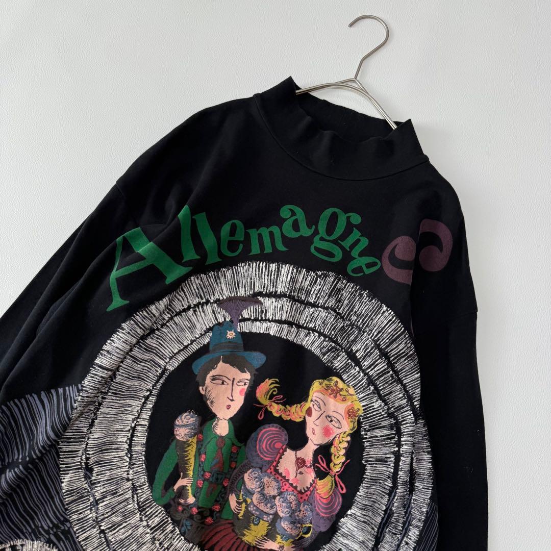 トクコプルミエヴォル アートプリント ハイネック チュニック 黒 人物柄 日本製