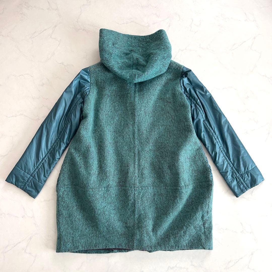 cubecube センソユニコ モヘヤMIX切替フーデットコート ブルーグリーン