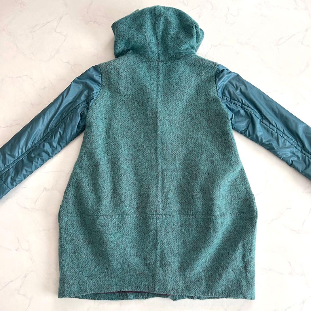 cubecube センソユニコ モヘヤMIX切替フーデットコート ブルーグリーン