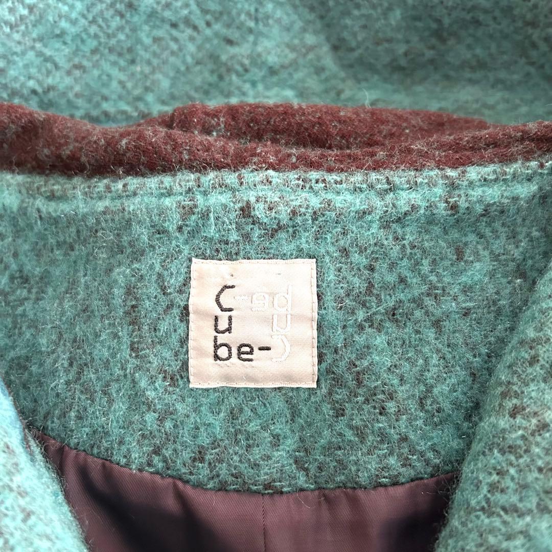 cubecube センソユニコ モヘヤMIX切替フーデットコート ブルーグリーン