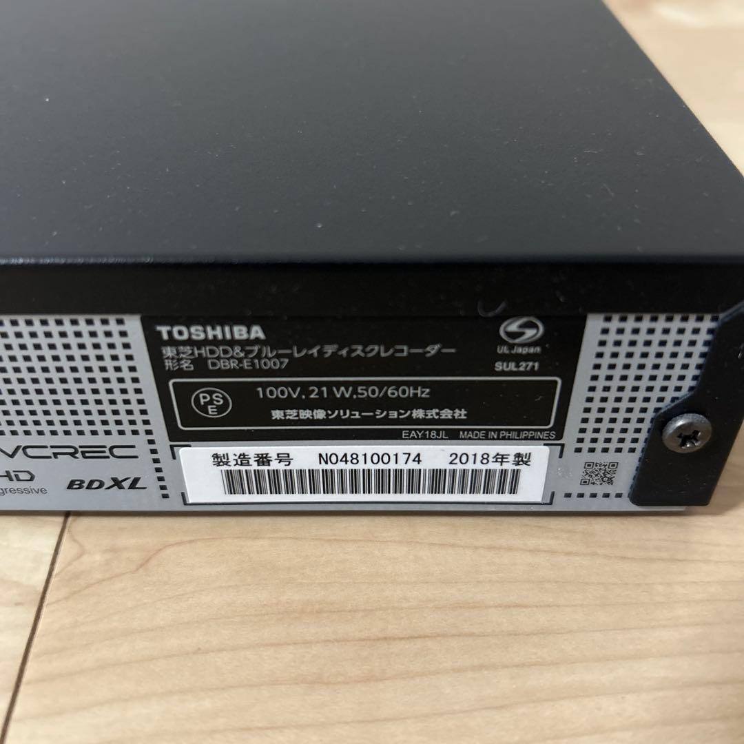 TOSHIBA ブルーレイレコーダー DBR-E1007