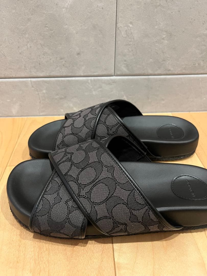 【美品】コーチ COACH メンズ シグネチャー サンダル ブラック黒