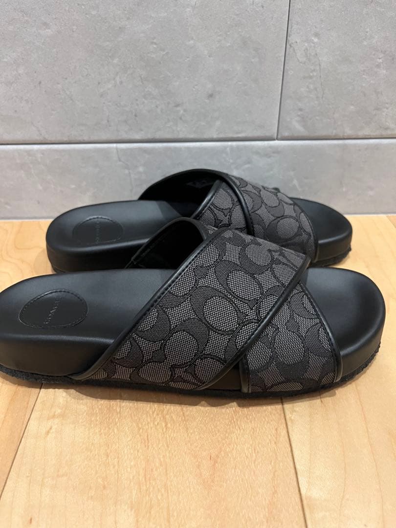 【美品】コーチ COACH メンズ シグネチャー サンダル ブラック黒