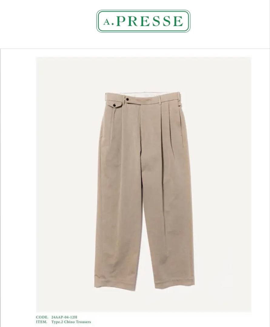 A.PRESSE アプレッセ Type.2 Chino Trousers