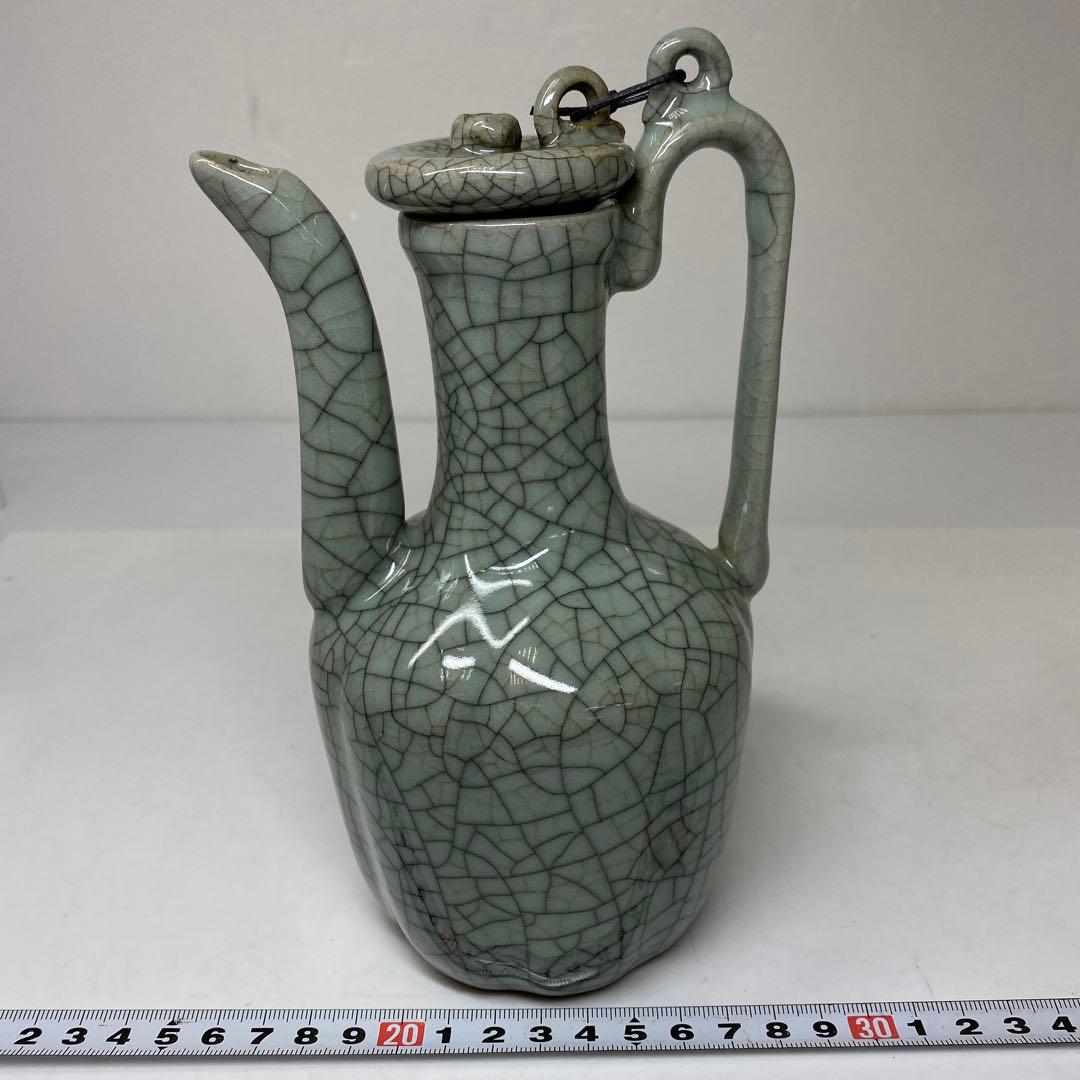 専用　中国古窯　哥窯青磁　ヒビ焼　水注　東さ7-0330①