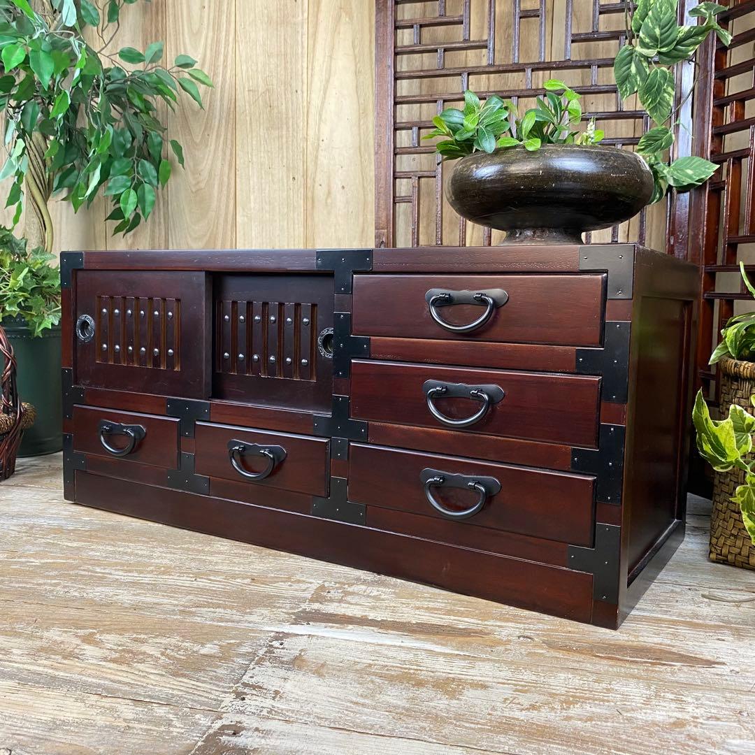 ラスト一台！民芸家具桐材天然無垢和引き戸付きチェストテレビ台飾り棚収納和箪笥木製