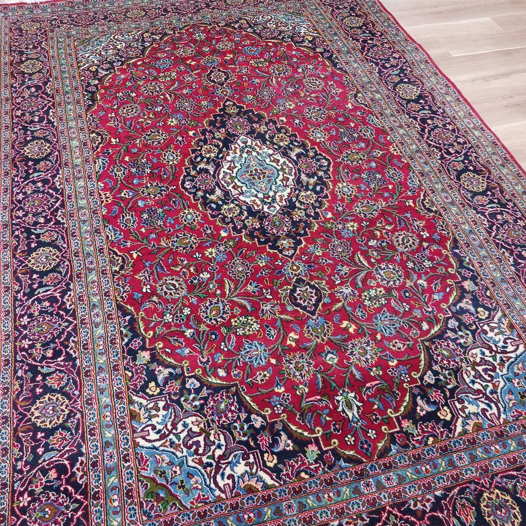 Y3053 高級ペルシャ絨毯 カシャーン産 ウール100% 手織 大判 299㎝