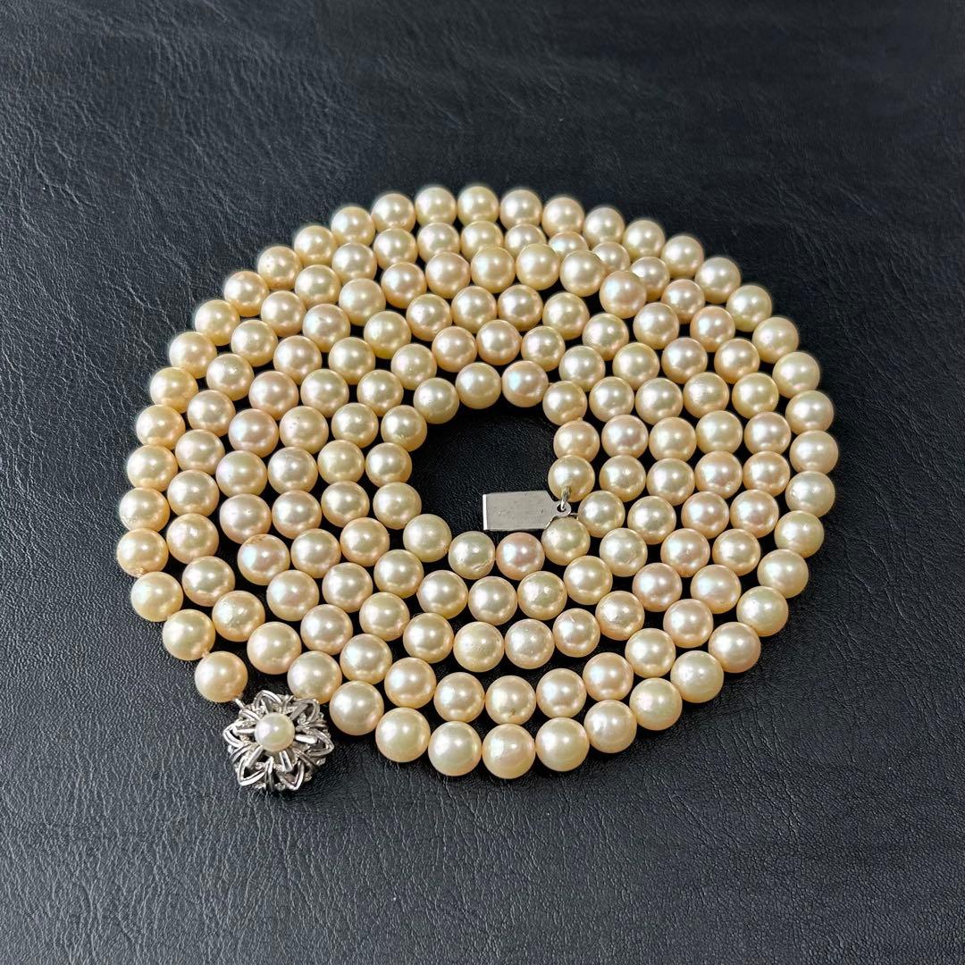 【2連✨122cm】パールネックレス　あこや　本真珠　シルバー刻印　7-8mm
