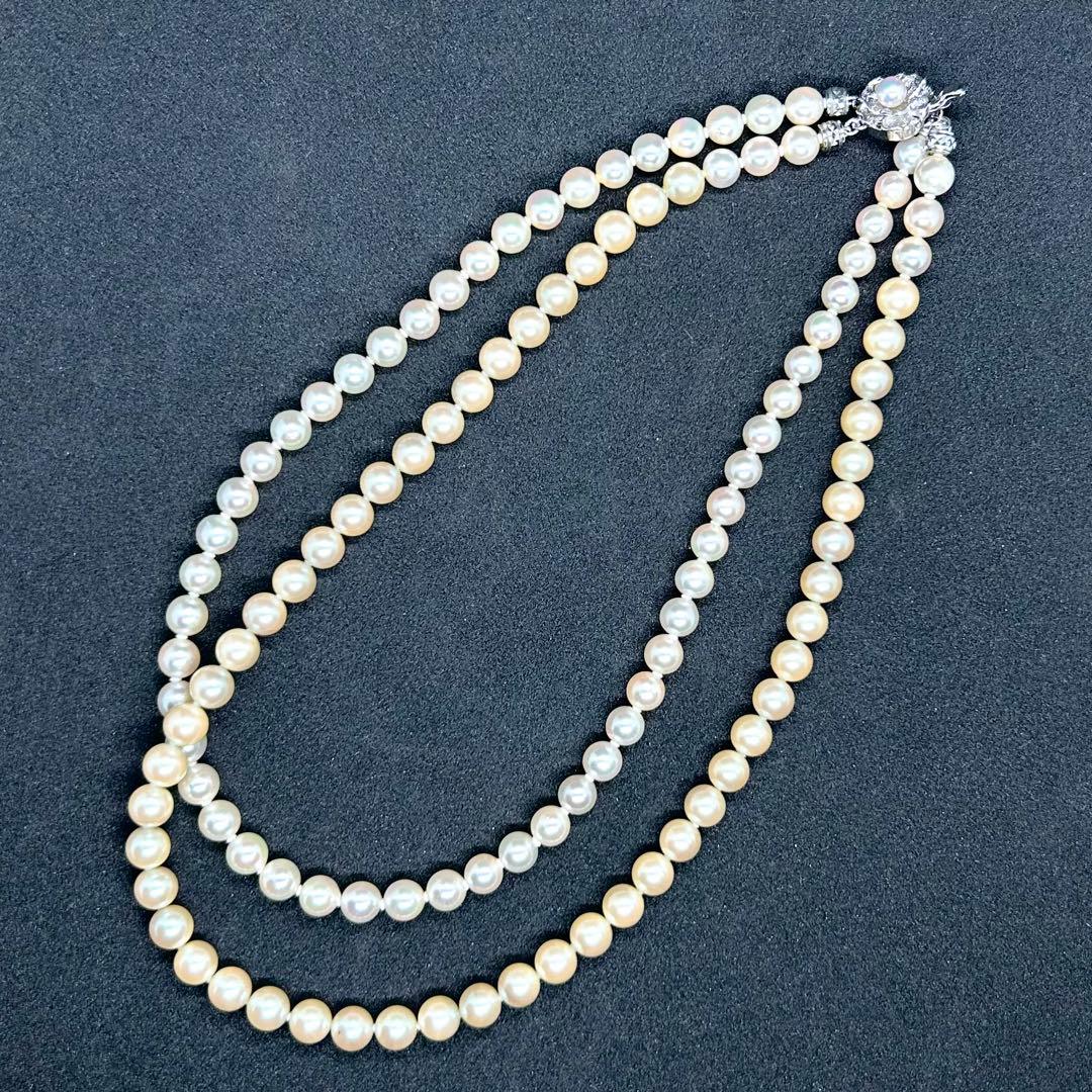 本真珠 二重ネックレス シルバー留め具