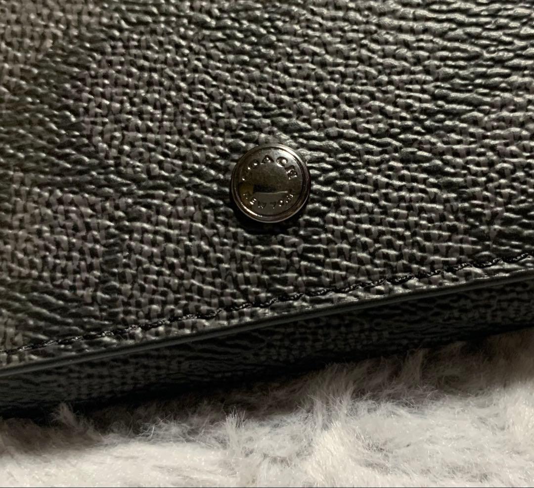 COACH ブラック シグネチャー レザー キーケース