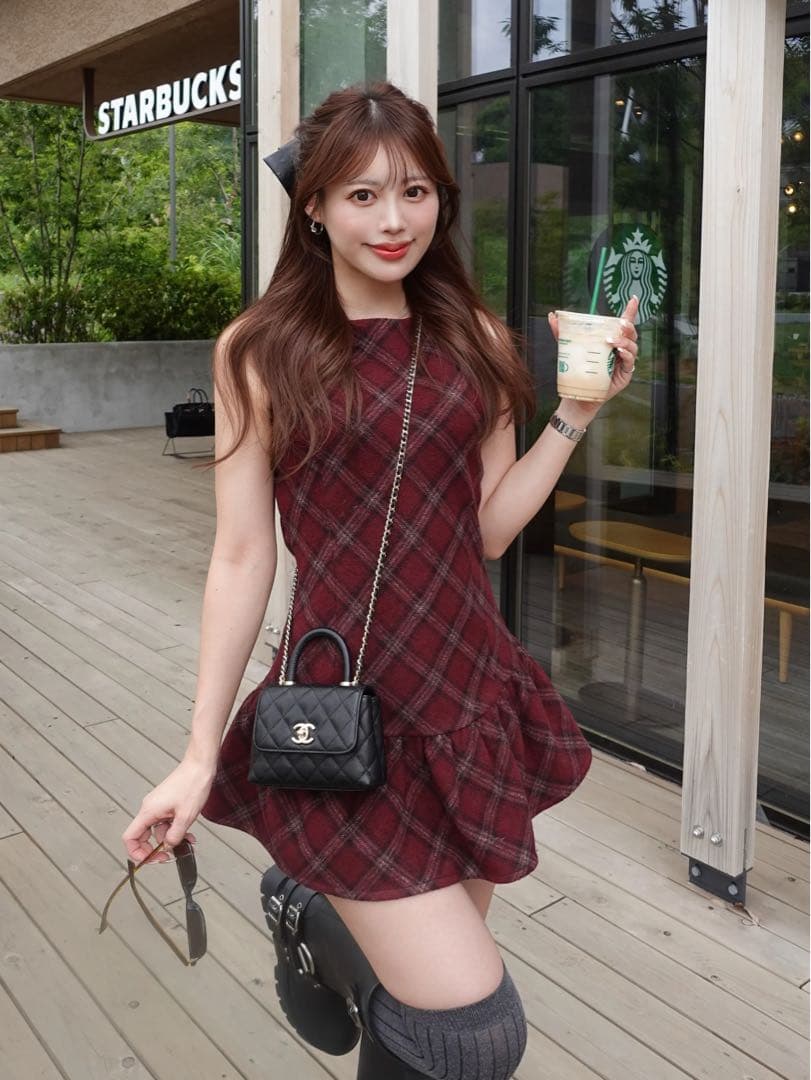 ダーリッチ タータンチェックノースリミニワンピース