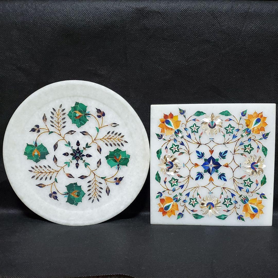 大理石プレート 螺鈿 ヴィンテージ アンティーク 美術品 芸術品 骨董品 インド