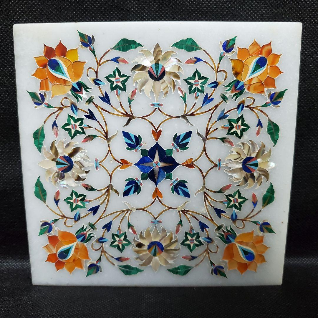 大理石プレート 螺鈿 ヴィンテージ アンティーク 美術品 芸術品 骨董品 インド