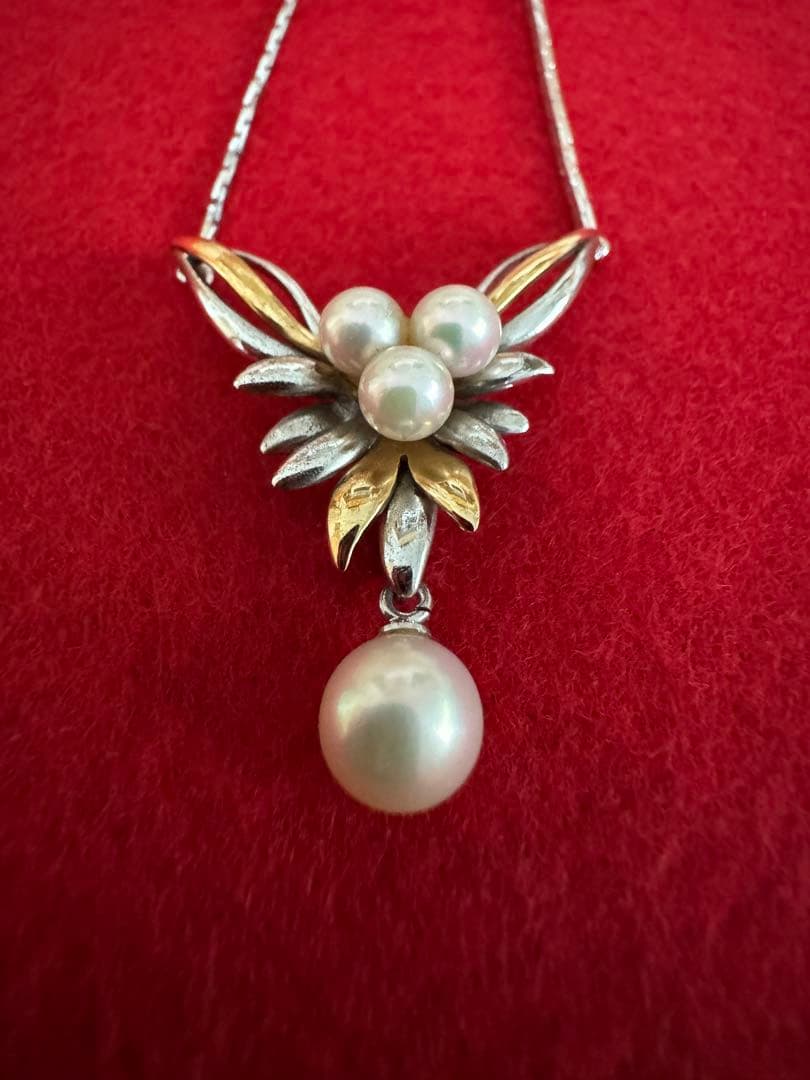 K18 シルバー パールリーフモチーフネックレス