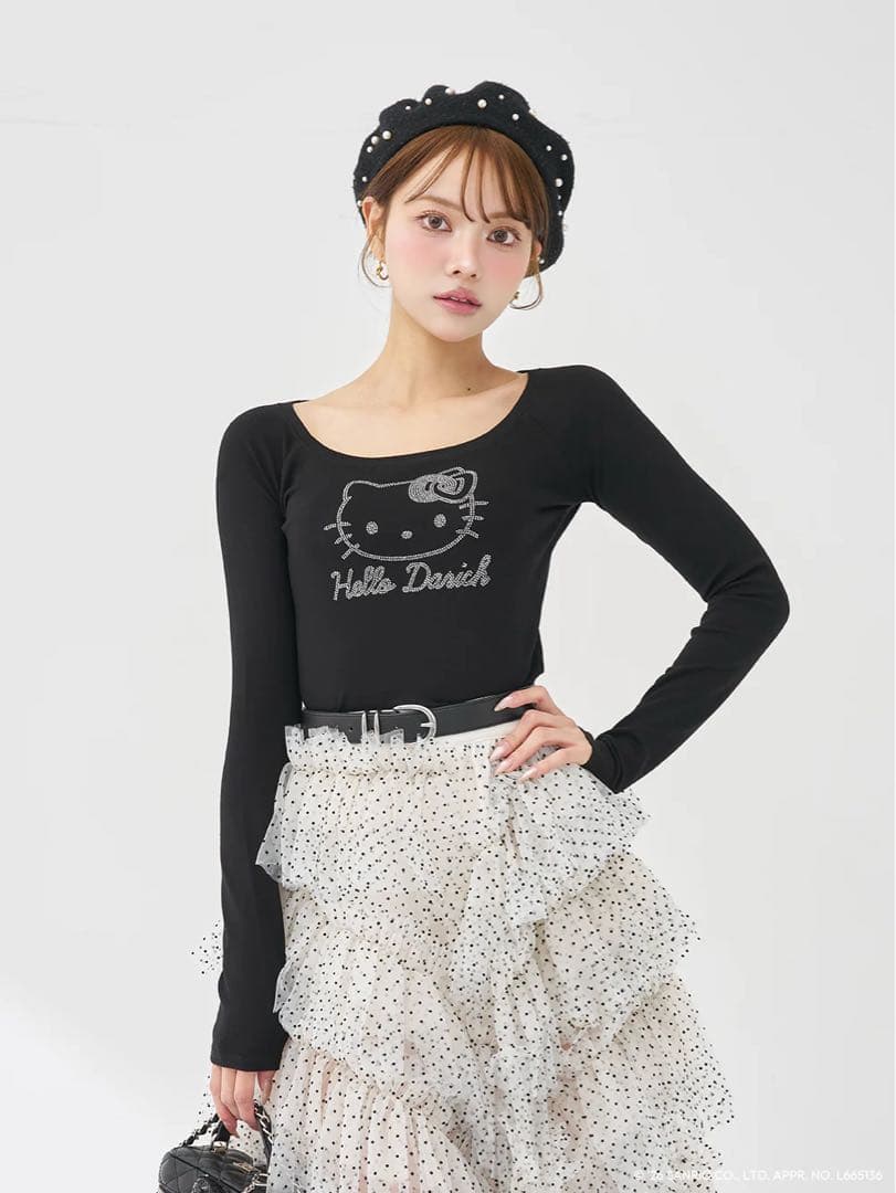 Hello Darich ダーリッチ キティ コンパクトロングTシャツ ブラック
