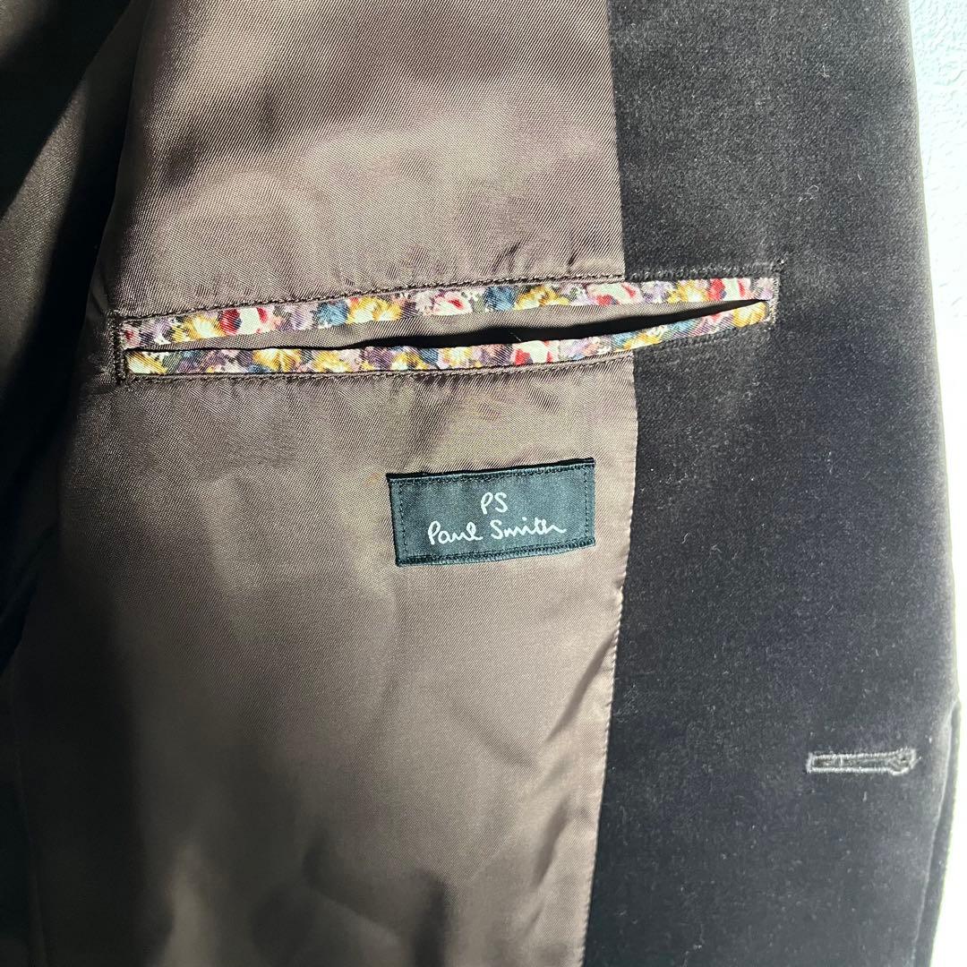 【美品•Lサイズ】ピーエスポールスミス テーラードジャケット ベロア花柄 濃茶