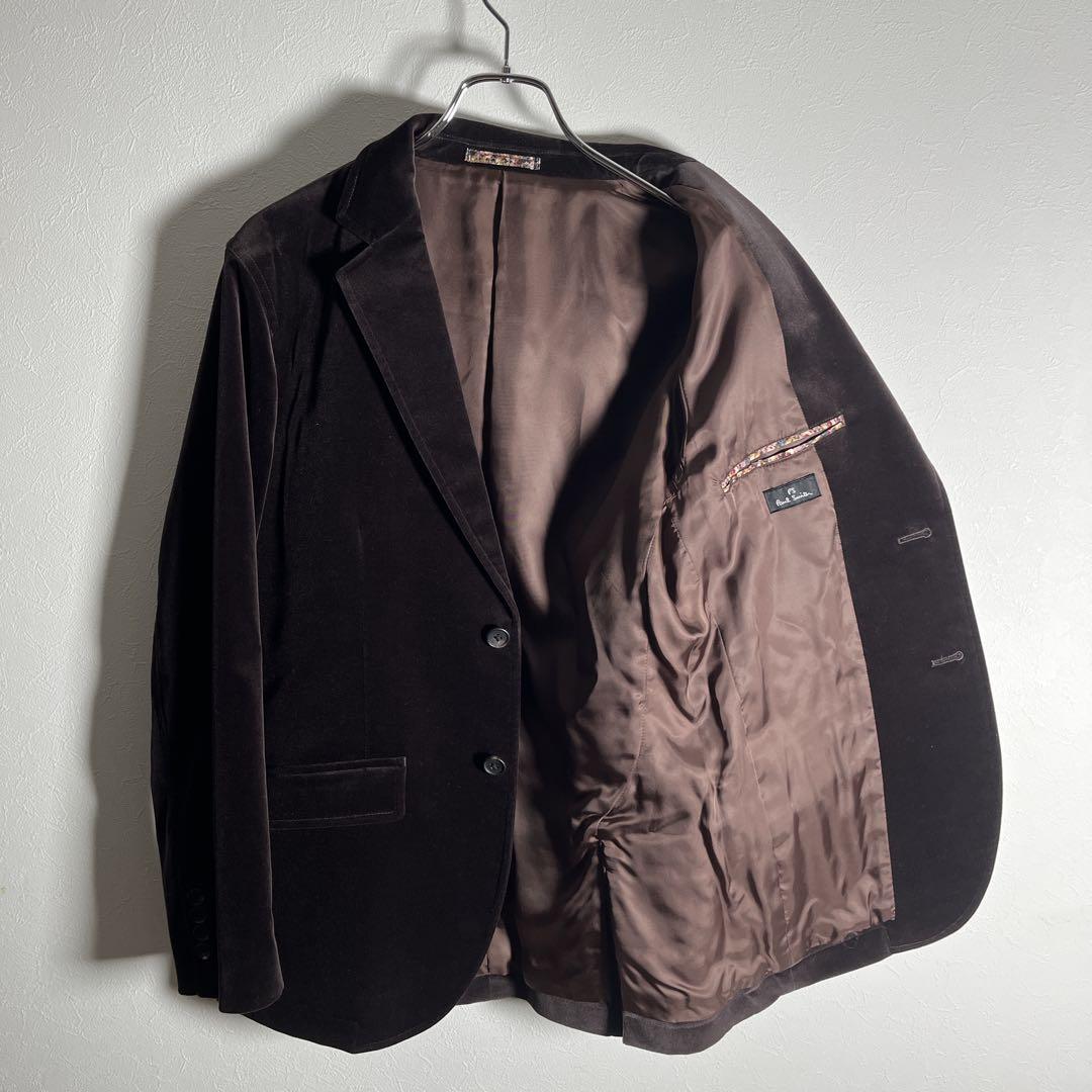 【美品•Lサイズ】ピーエスポールスミス テーラードジャケット ベロア花柄 濃茶
