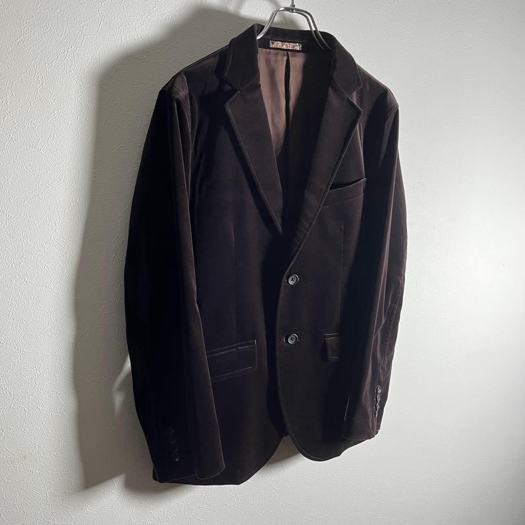 【美品•Lサイズ】ピーエスポールスミス テーラードジャケット ベロア花柄 濃茶
