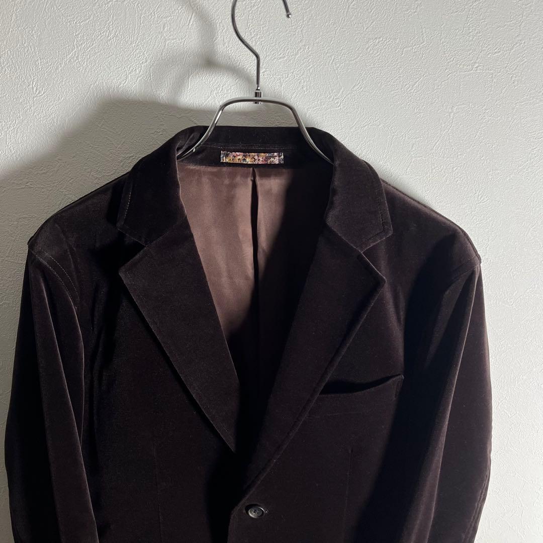 【美品•Lサイズ】ピーエスポールスミス テーラードジャケット ベロア花柄 濃茶
