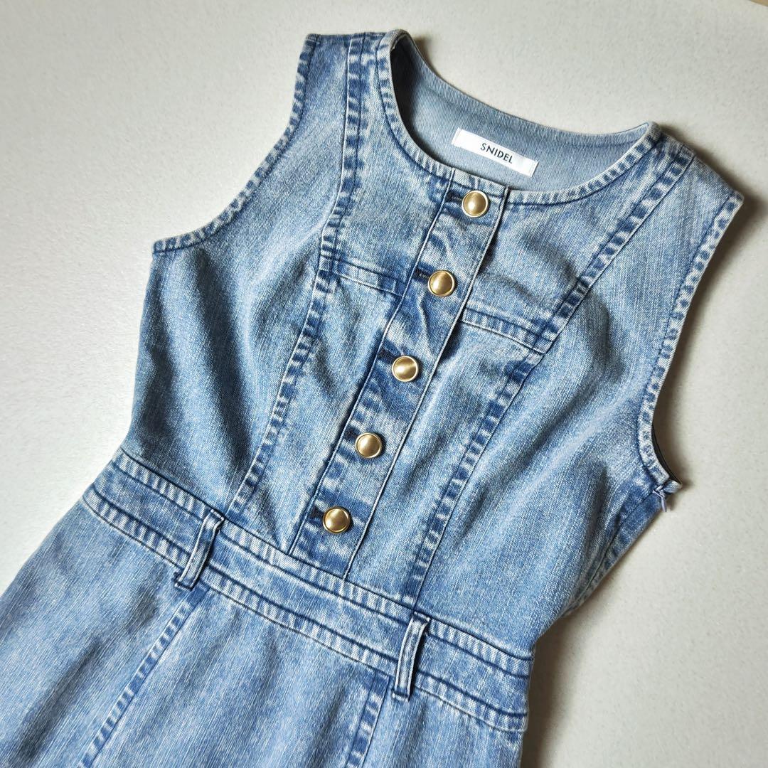 スナイデル　デニムマーメイドワンピース　マキシ丈　Aライン　フレア　金ボタン