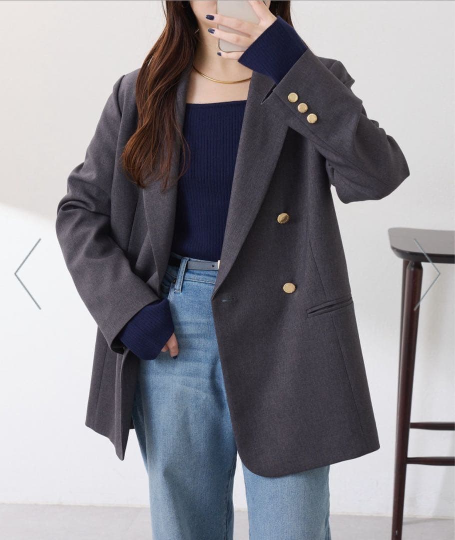 新品タグ付き⭐︎コラージュ　ウールライクダブルジャケット　チャコールグレー　現行品