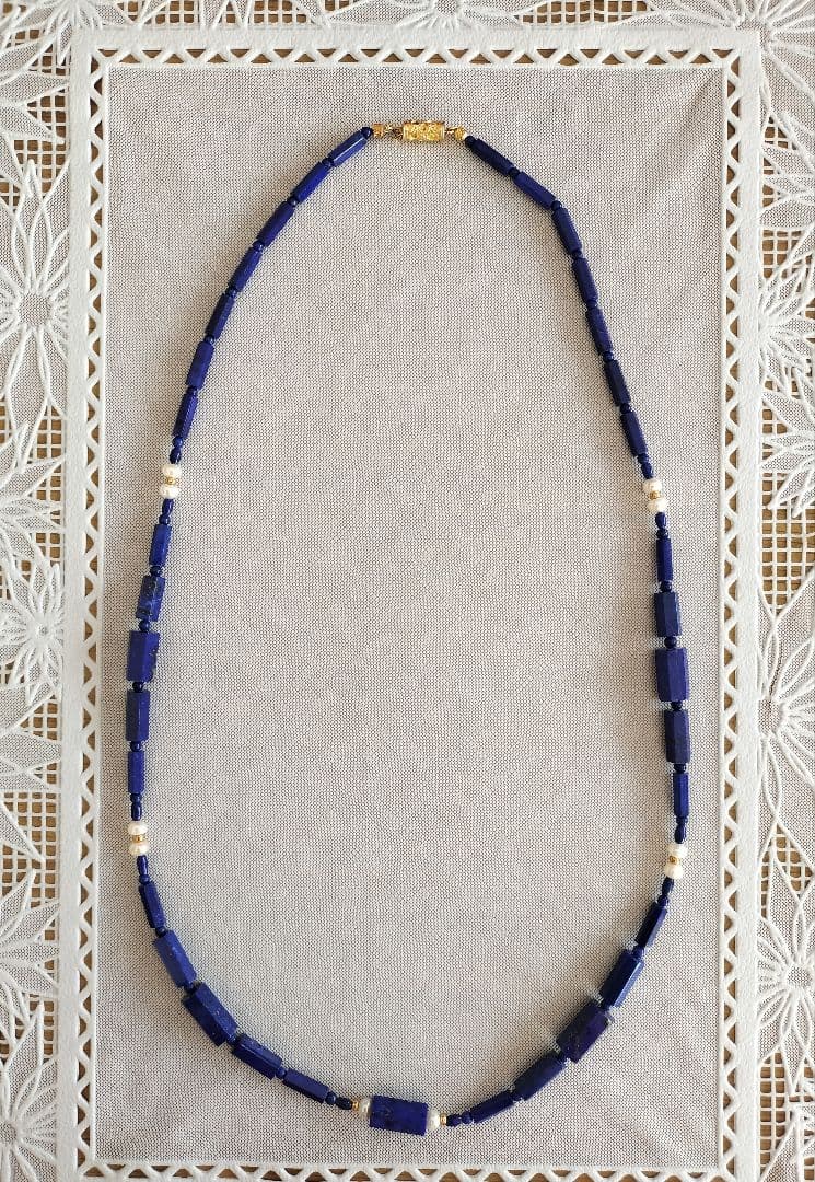 ラピスラズリとパール ネックレス ブレスレット アンティーク レトロ