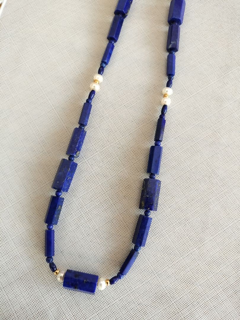 ラピスラズリとパール ネックレス ブレスレット アンティーク レトロ