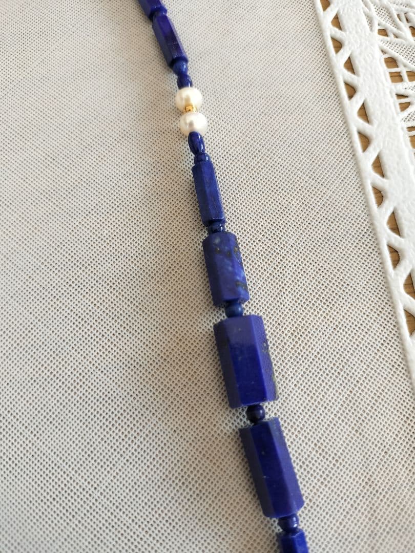 ラピスラズリとパール ネックレス ブレスレット アンティーク レトロ