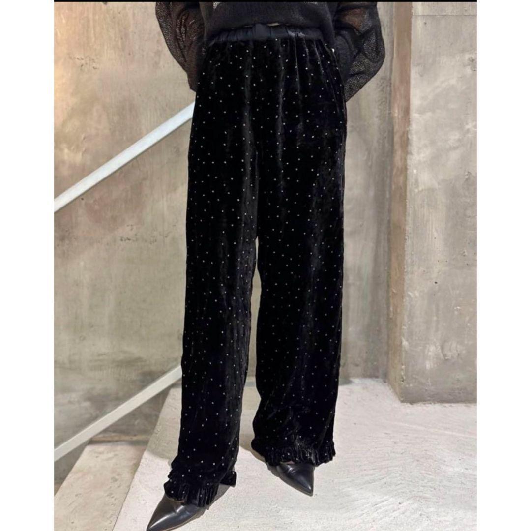 ヌキテパ　Glitter Print Frill Pants ベロアパンツ