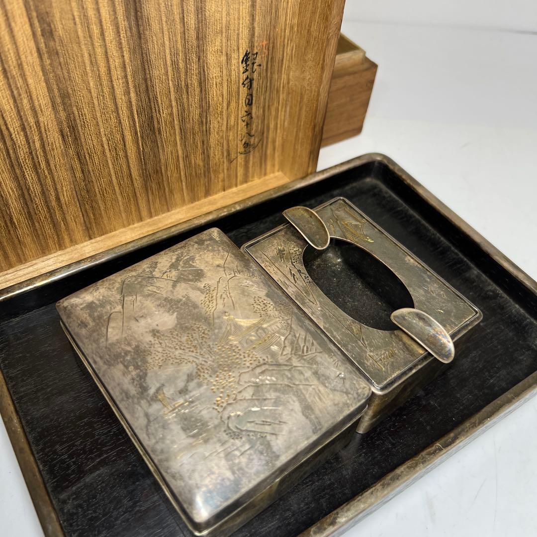 一鶴斎造　銀製　煙草セット　共箱　468g トニカ　東さ8-0126☆2F