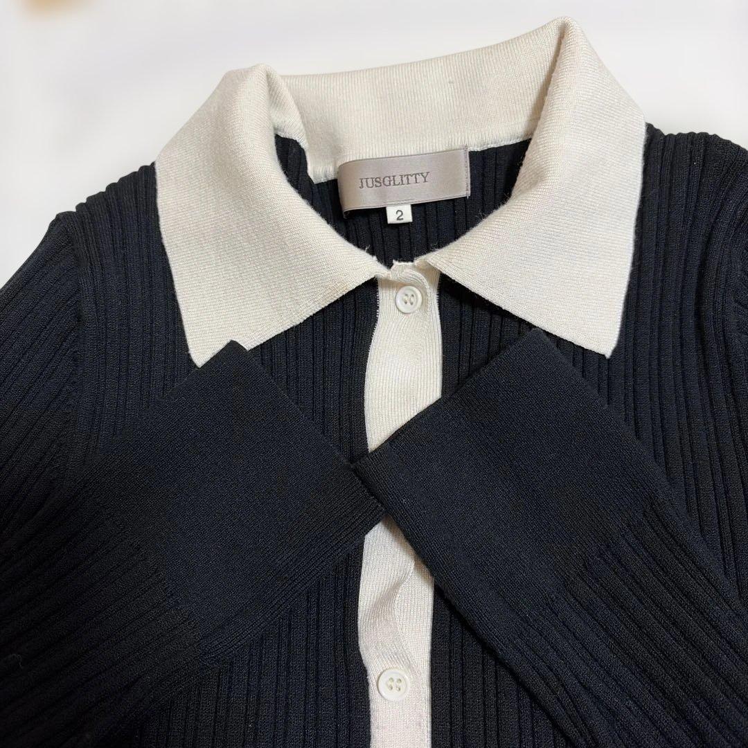ジャスグリッティー　衿ニットドッキングワンピース