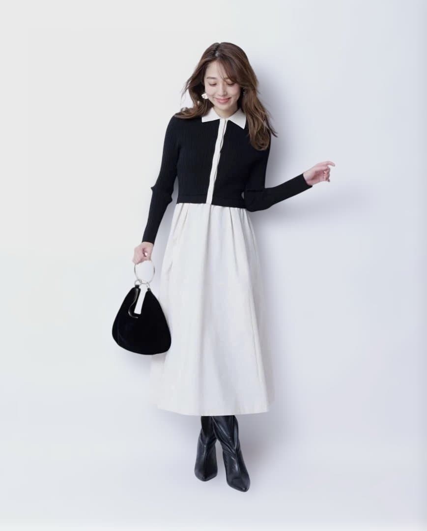 ジャスグリッティー　衿ニットドッキングワンピース