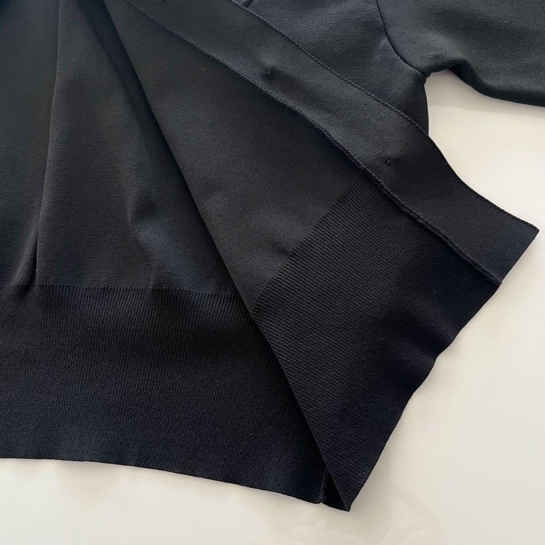 アダムエロペ　シャツ襟付きカーディガン　ブラック　金ボタン　長袖　クルーネック黒