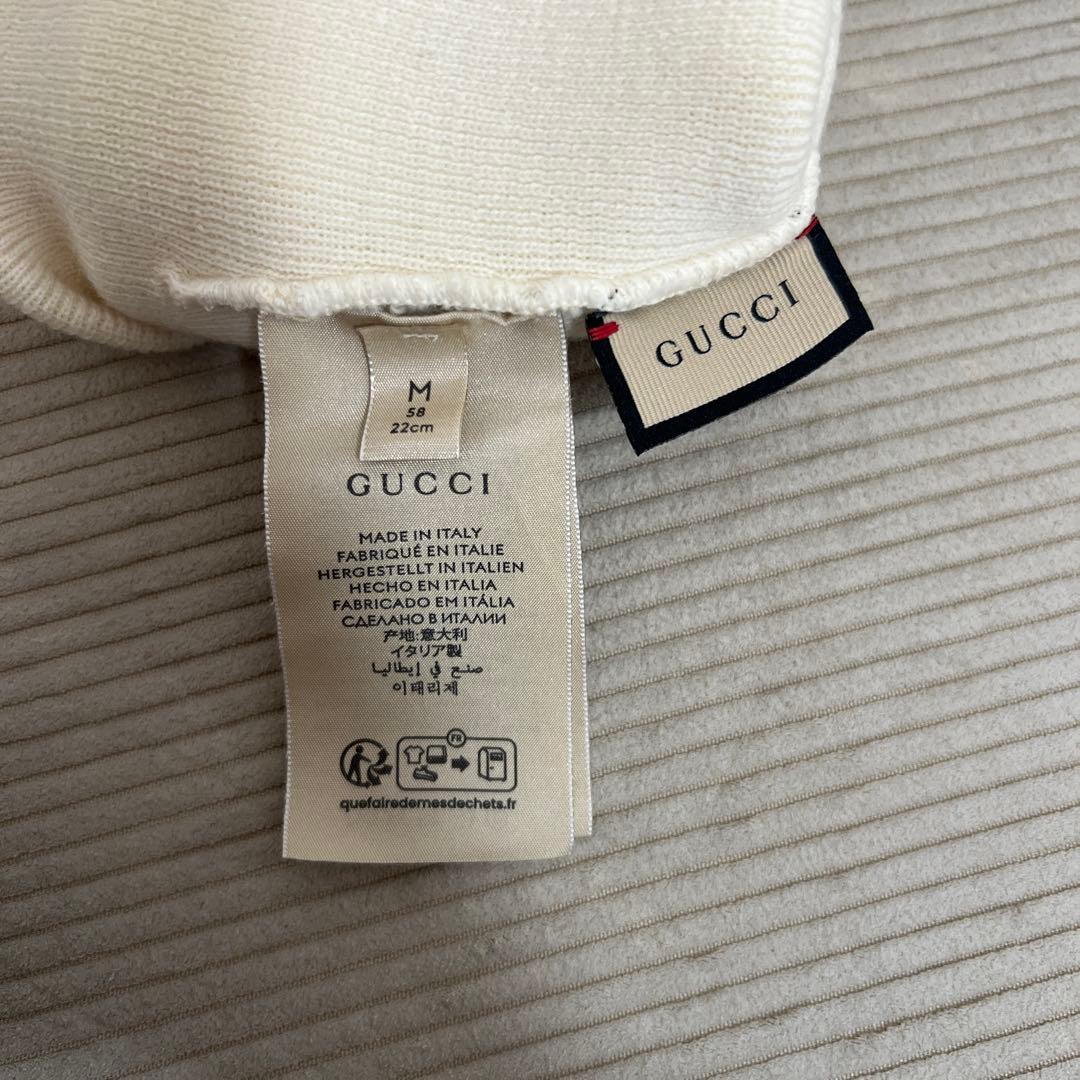 GUCCI 正規品　箱付き　ホワイト ロゴニット帽 Mサイズ