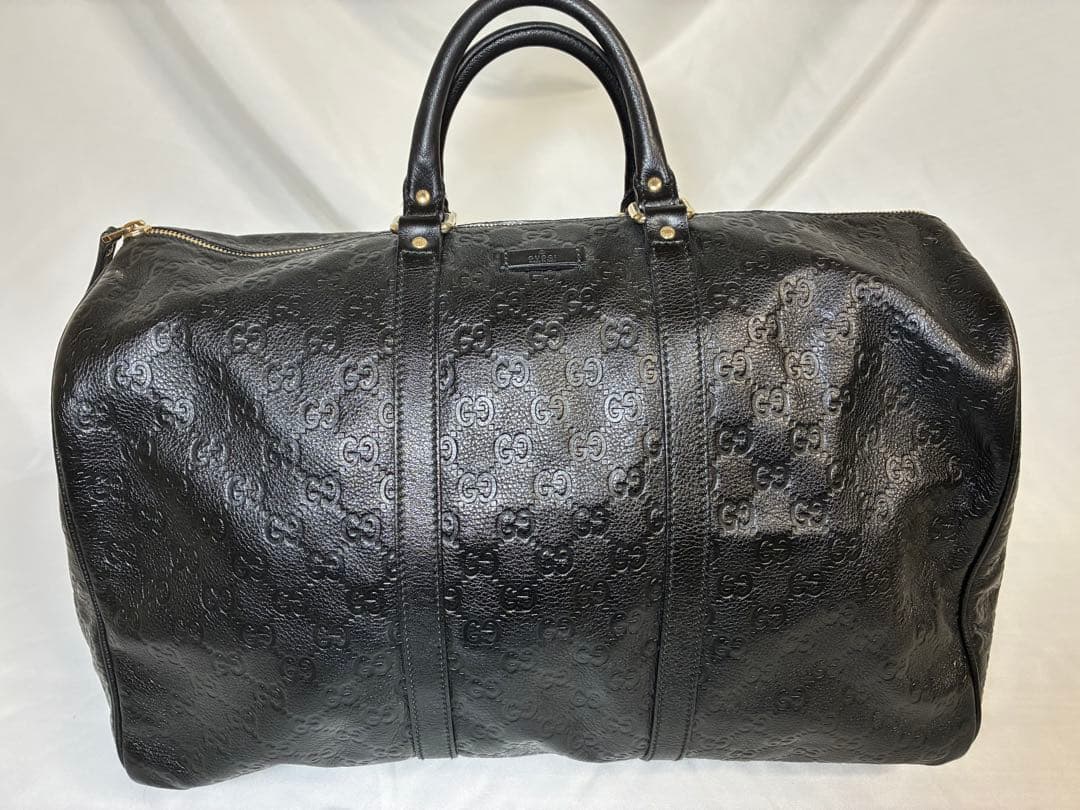 GUCCI ブラック レザー ボストンバッグ