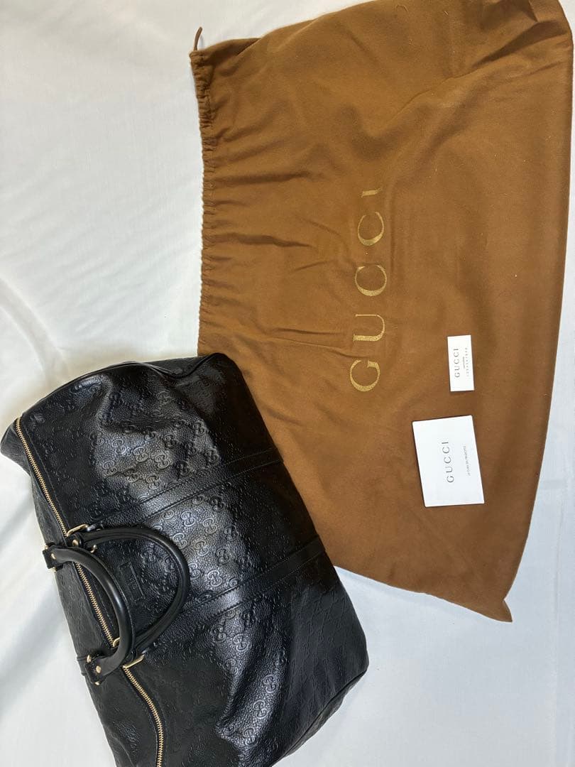 GUCCI ブラック レザー ボストンバッグ