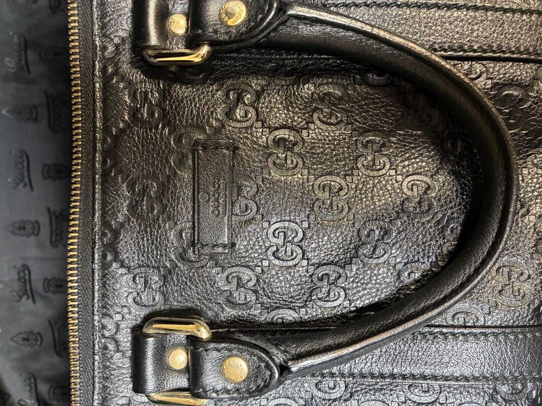 GUCCI ブラック レザー ボストンバッグ