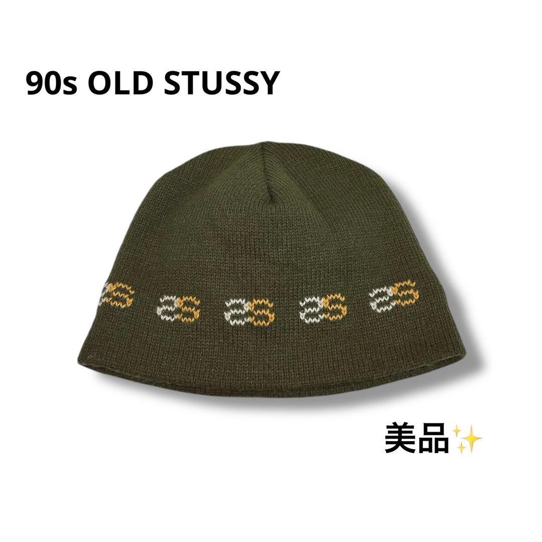 h*a様 希少✨90s OLD STUSSY S総柄 ニットキャップ オリーブ