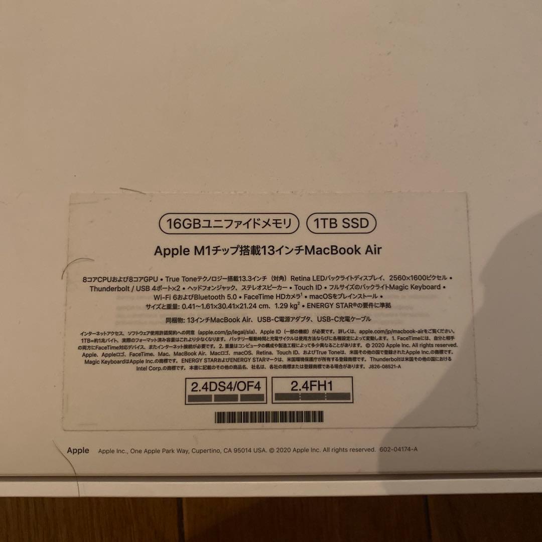 M1 MacBook air 16GB 1TB 13インチ