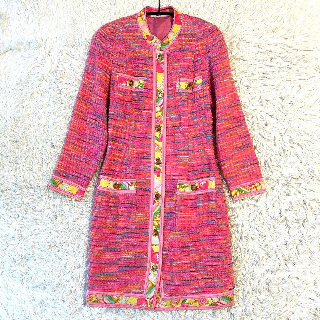 レオナールパリ LEONARD ロングワンピース コート ツイード 金ボタン