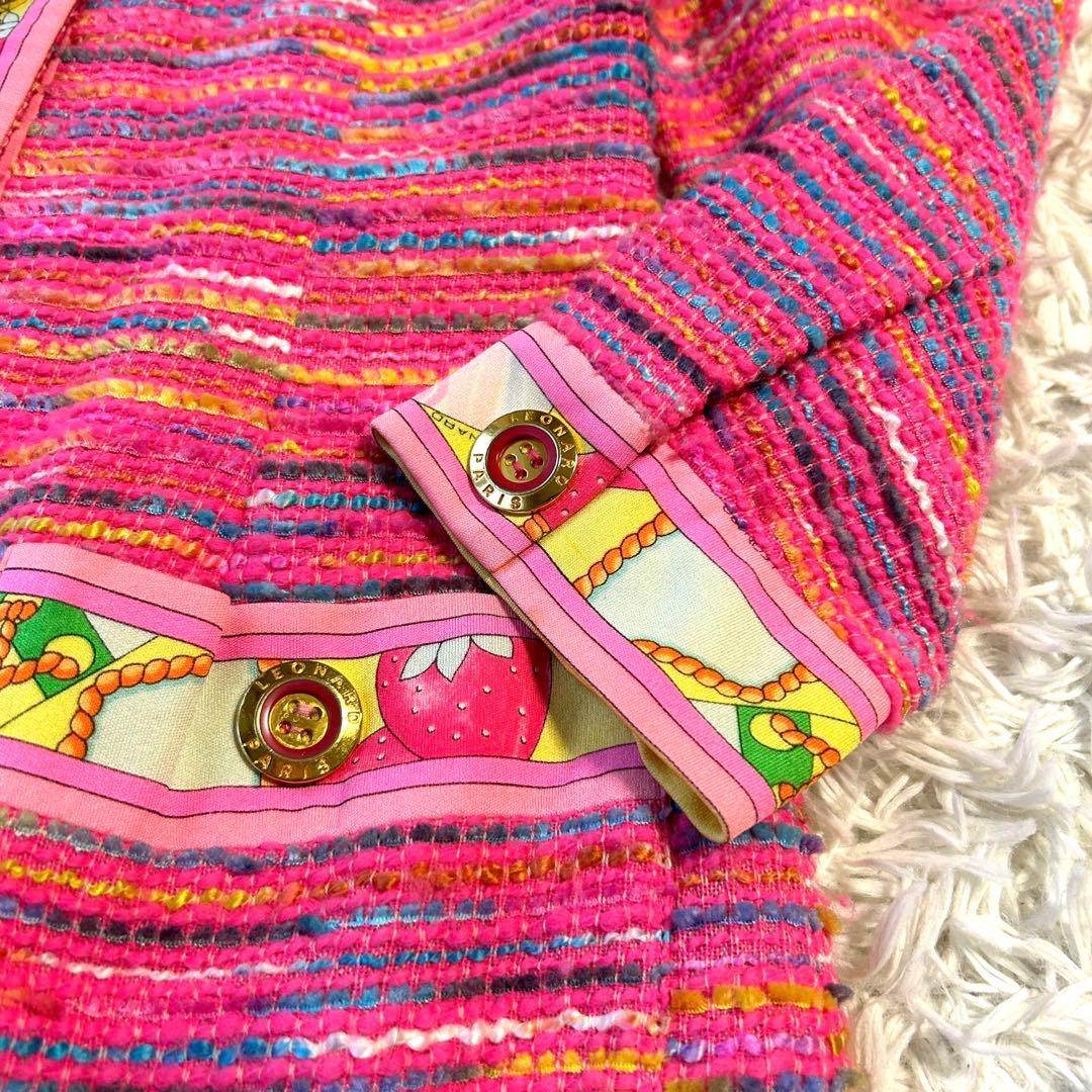 レオナールパリ LEONARD ロングワンピース コート ツイード 金ボタン