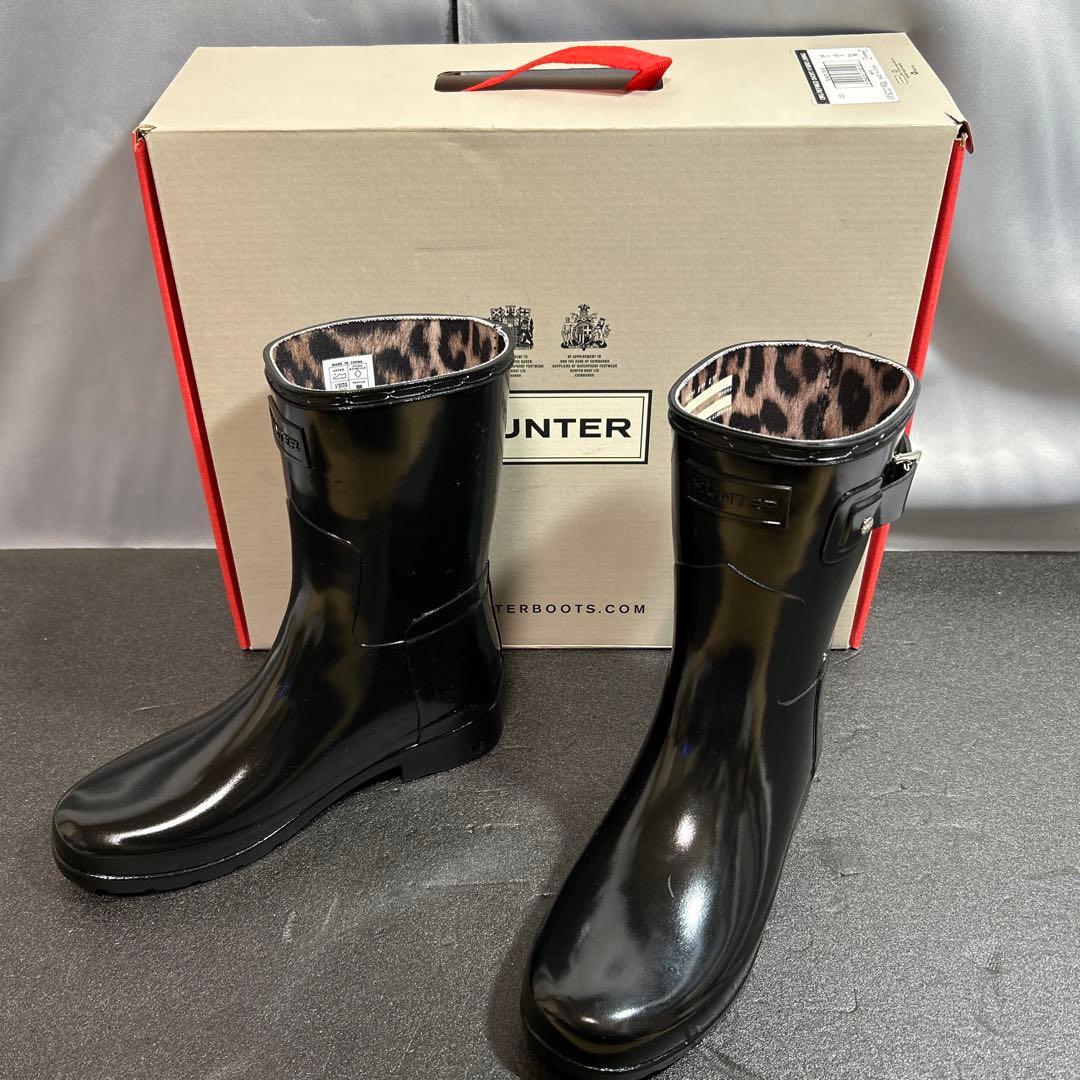 美品 HUNTER ハンター レオパード レインブーツ ショートブーツ UK3