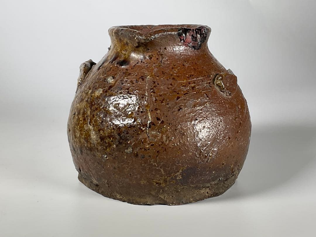 古越前　お歯黒壺　越前焼　双耳　おはぐろ壺　蹲壺　鉄漿　箱付き