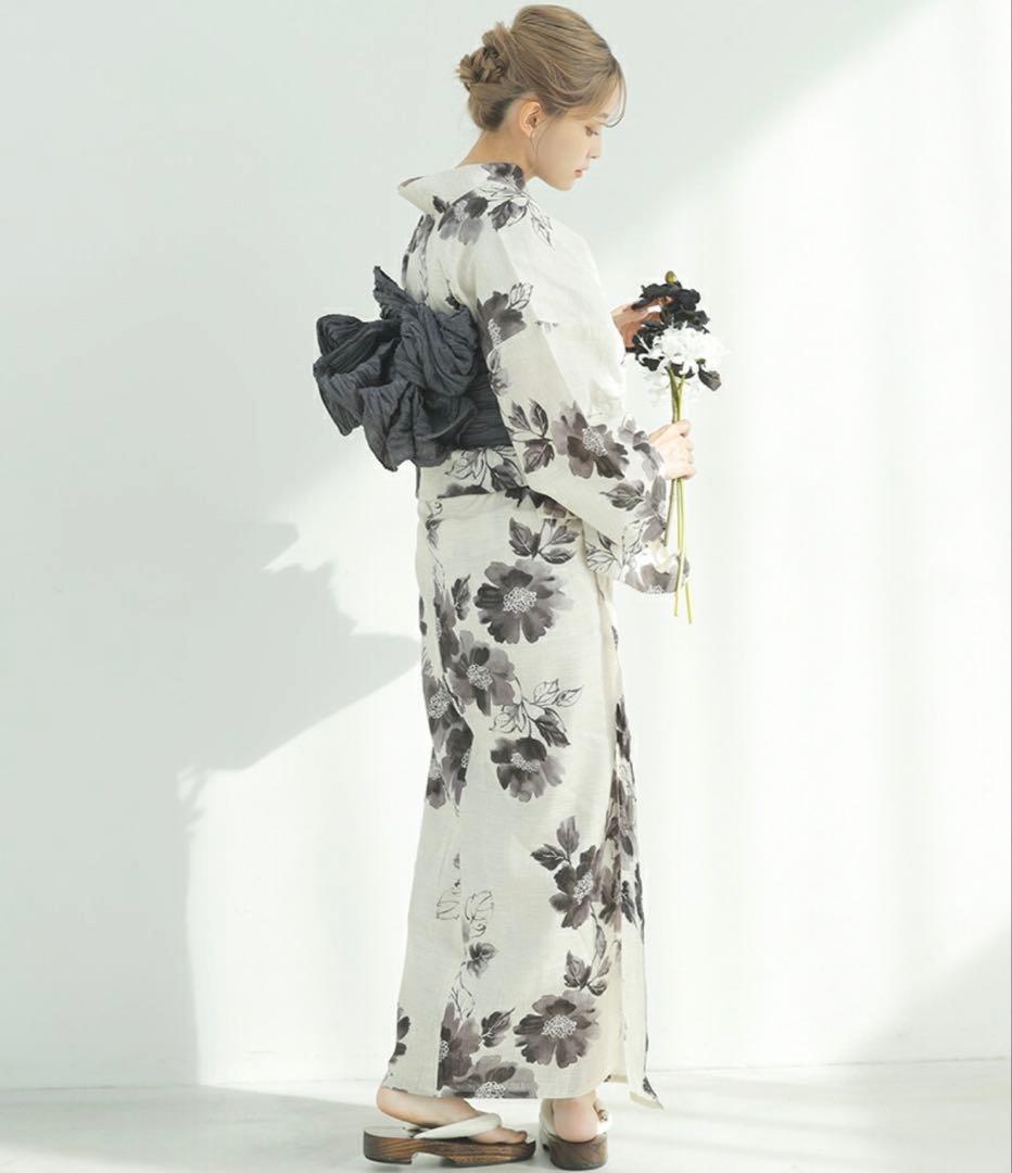 あーぽん¨̮⃝ 浴衣 DITA 3点 セット 黒 白兵児帯 　 京の水墨画