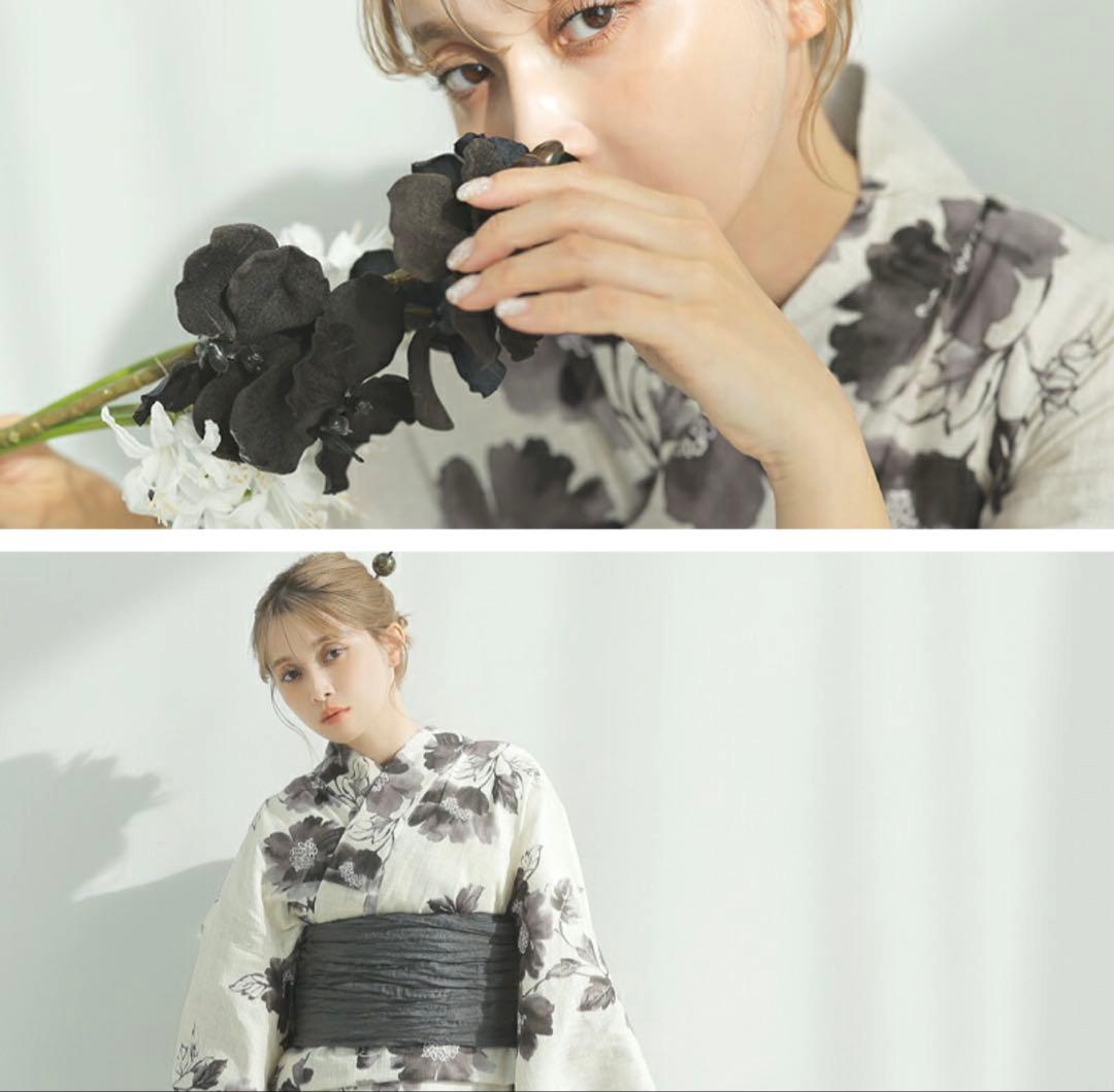 あーぽん¨̮⃝ 浴衣 DITA 3点 セット 黒 白兵児帯 　 京の水墨画