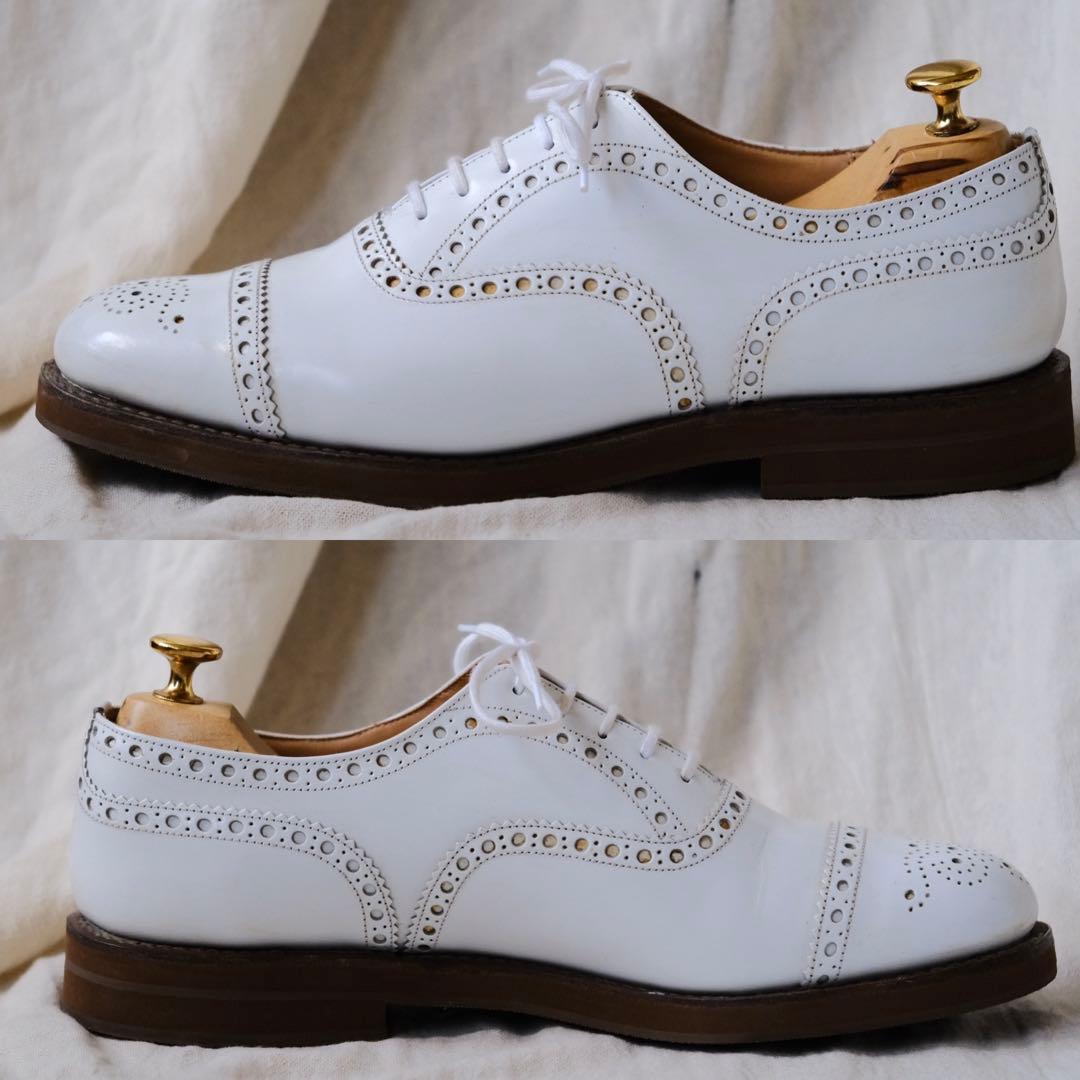 美品Church'sチャーチポリッシュドバインダーセミブローグRODD M白9F