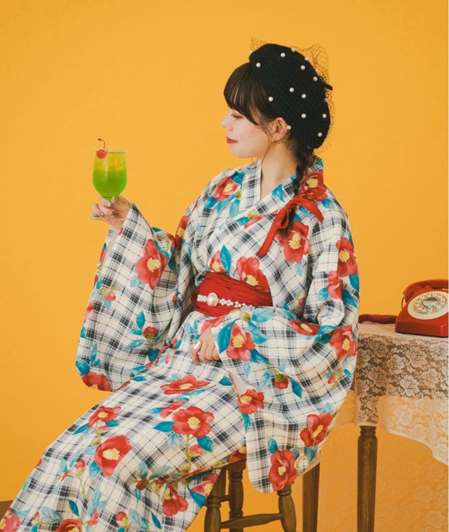 す*ー様 【kutir クティールとレトロ】2wayレトロ浴衣セット 椿柄
