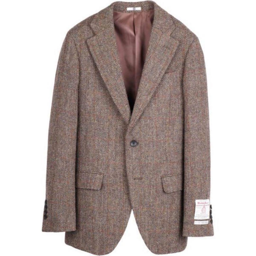【スーツセレクト】ウール2釦ジャケット/ブラウン×ヘリンボーン
