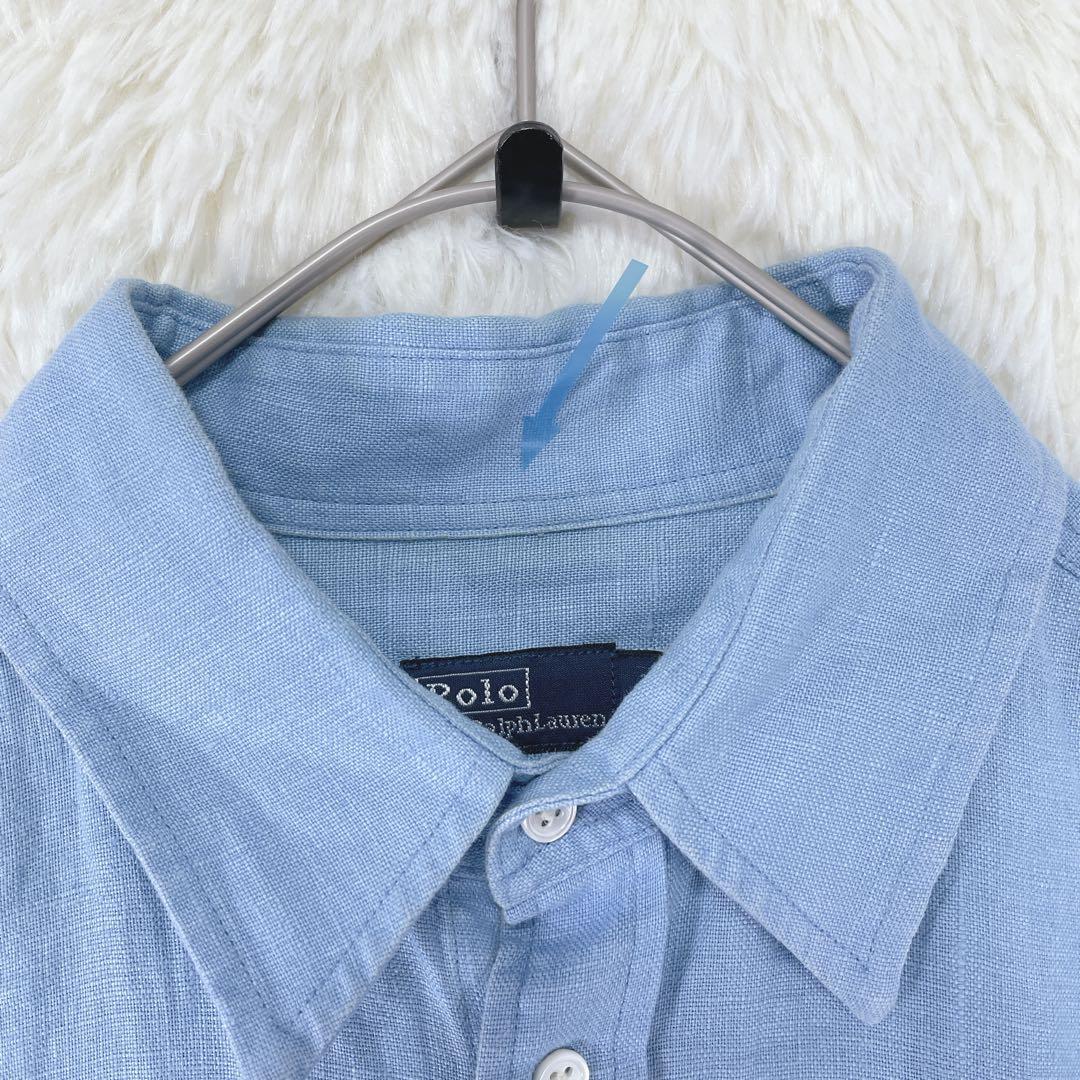 【ポロバイラルフローレン】長袖 シャツワンピース リネン100％ 6(S相当)